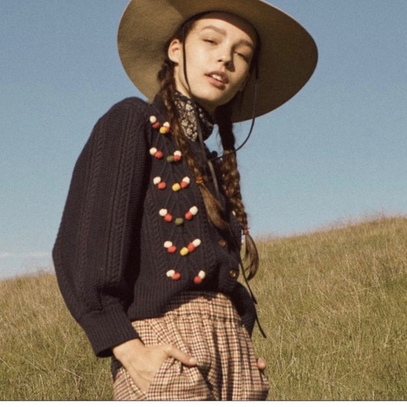 The GREAT The Frond Pom Pom Embellished Knit Cardigan Sweater Midnight Blue 2/M - Picture 2 of 12